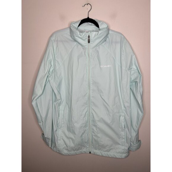 Columbia Full Zip Windbreaker Women’s Blue Hooded Outdoor Rain Jacket Size 1X - Picture 1 of 8